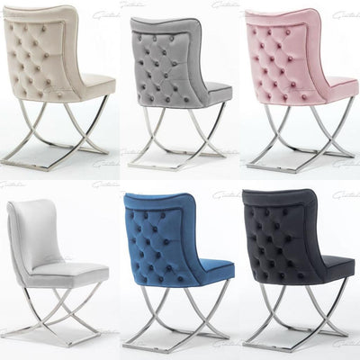 Belgravia Plush Velvet Button Back Dining Chair With Chrome Legs 6 Colours Available-Esme Furnishings