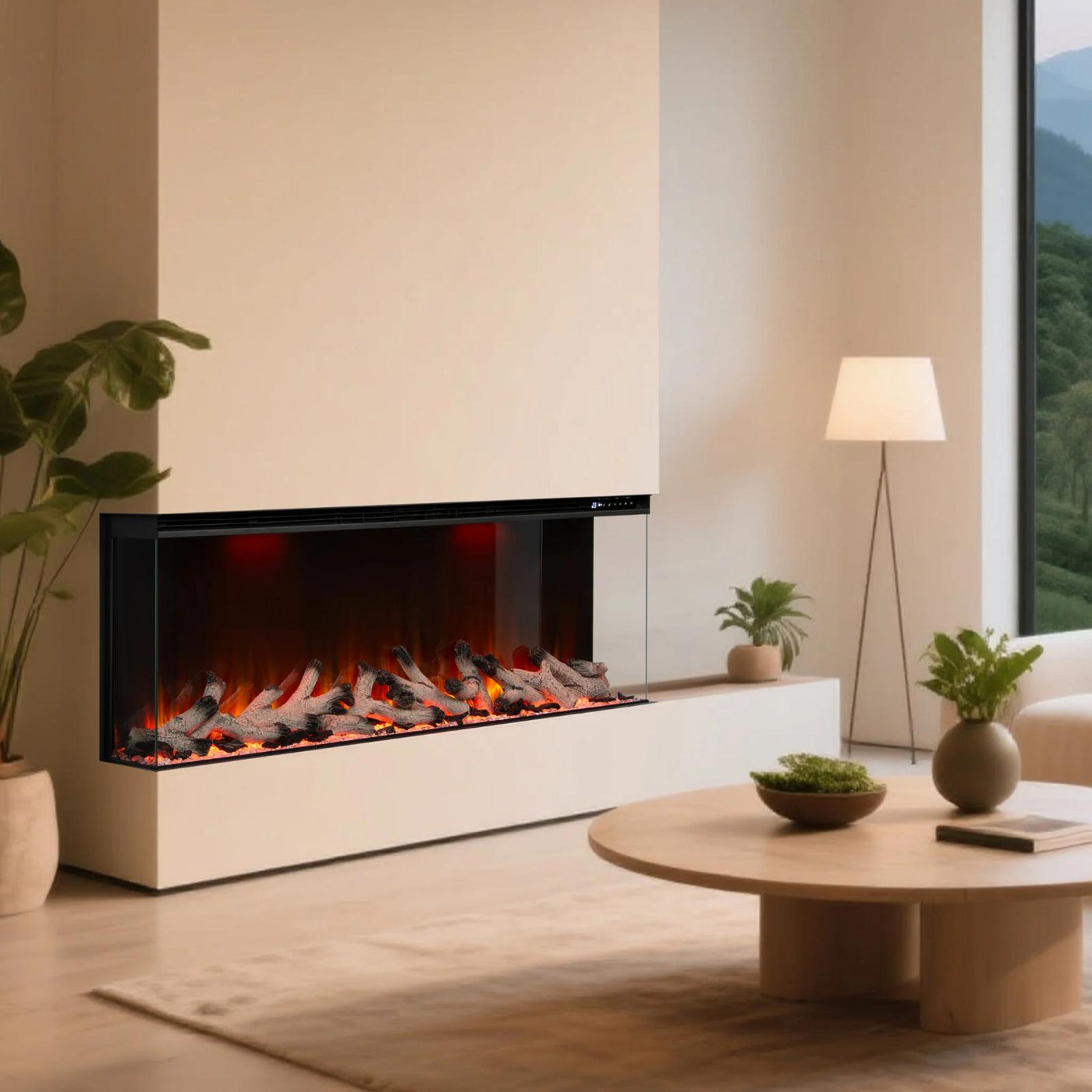 50 60 72 80 Inch 2025 Panoramic Smart Alexa Media Wall Fire 3 Sided Glass LED WiFi Electric UHD Fireplace