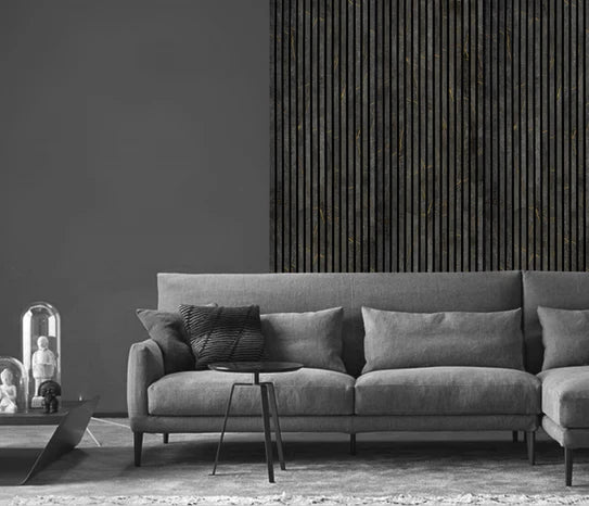 Black Gold Marble Acoustic Slatted Wall Panels Pack Of x4 240 x 60cm