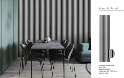 Acoustic Extra Large XL Slatted Wall Panels Grey Pack Of x3 280 x 60cm