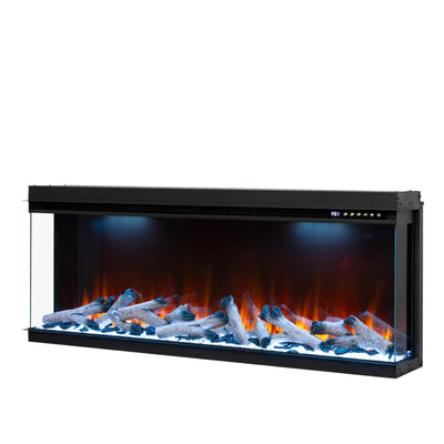Maison 50 Inch 2025 Panoramic Smart Alexa Media Wall Fire 3 Sided Glass LED WiFi Electric UHD Fireplace