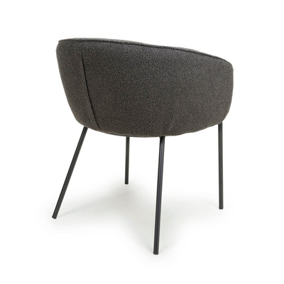 Set of 2 Lemar Boucle Velvet Grey Dining Chair Black Legs (Pairs)