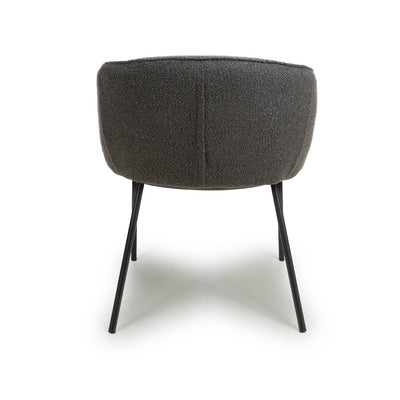 Set of 2 Lemar Boucle Velvet Grey Dining Chair Black Legs (Pairs)