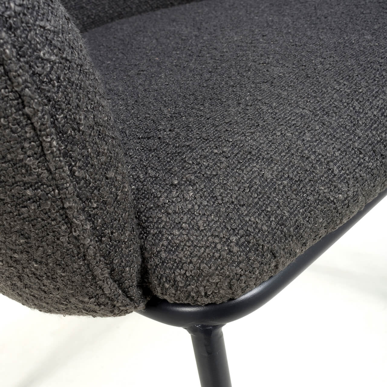 Set of 2 Lemar Boucle Velvet Grey Dining Chair Black Legs (Pairs)
