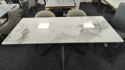 Roma 180cm White Ceramic Marble Dining Table + Cream Boucle Velvet Chairs