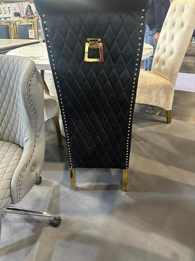 Sofia Gold Square Ring Knocker Quilted Emma Slim Black Gold Shimmer Velvet Dining Chair Gold Legs