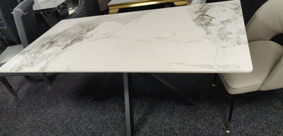 Roma 180cm White Ceramic Marble Dining Table + Cream Boucle Velvet Chairs