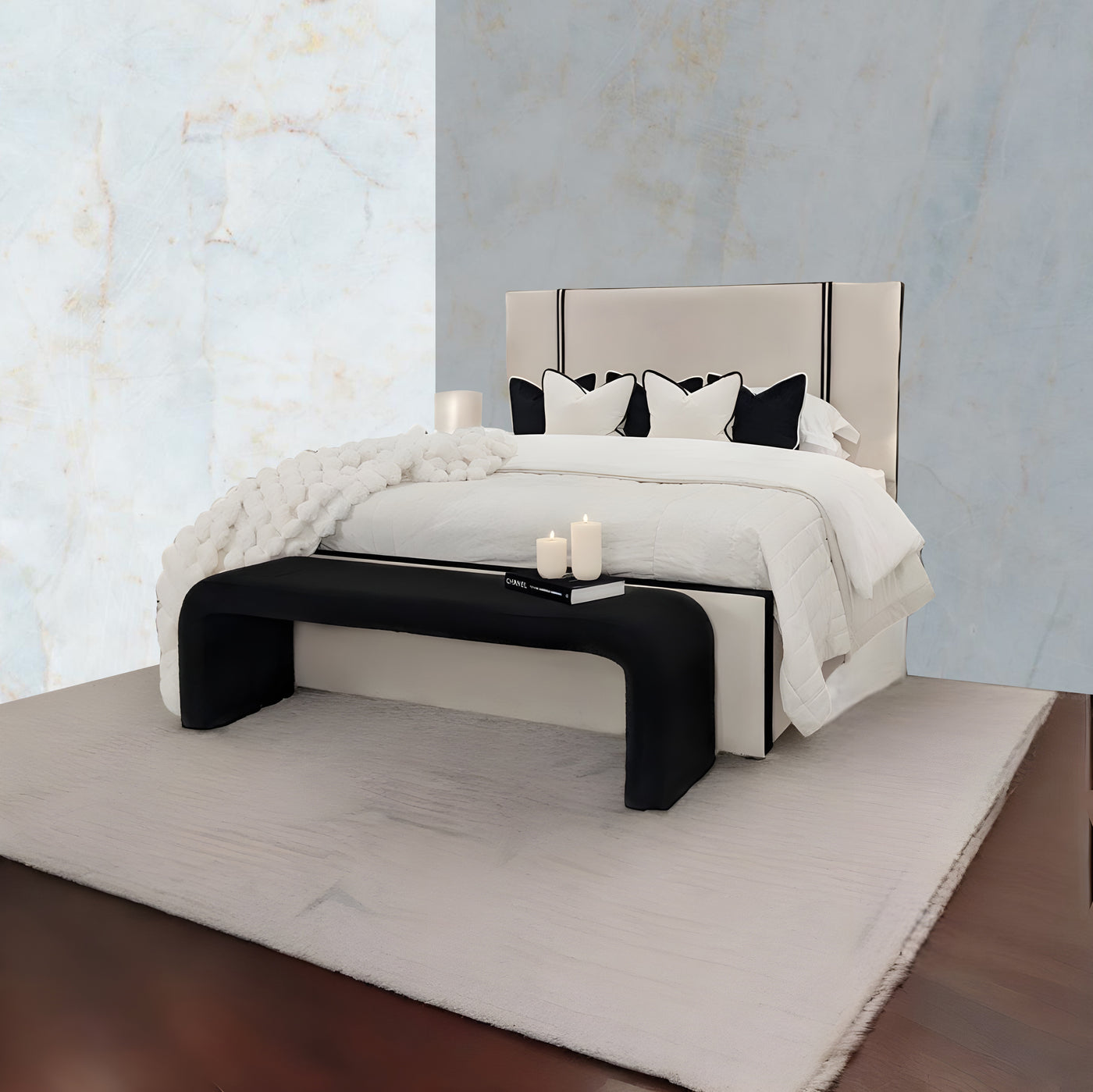 Wilson Velvet Luxury Bed with Contrast Black Borders