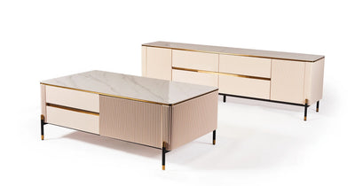 Bella White & Gold Premium Ribbed Coffee Table
