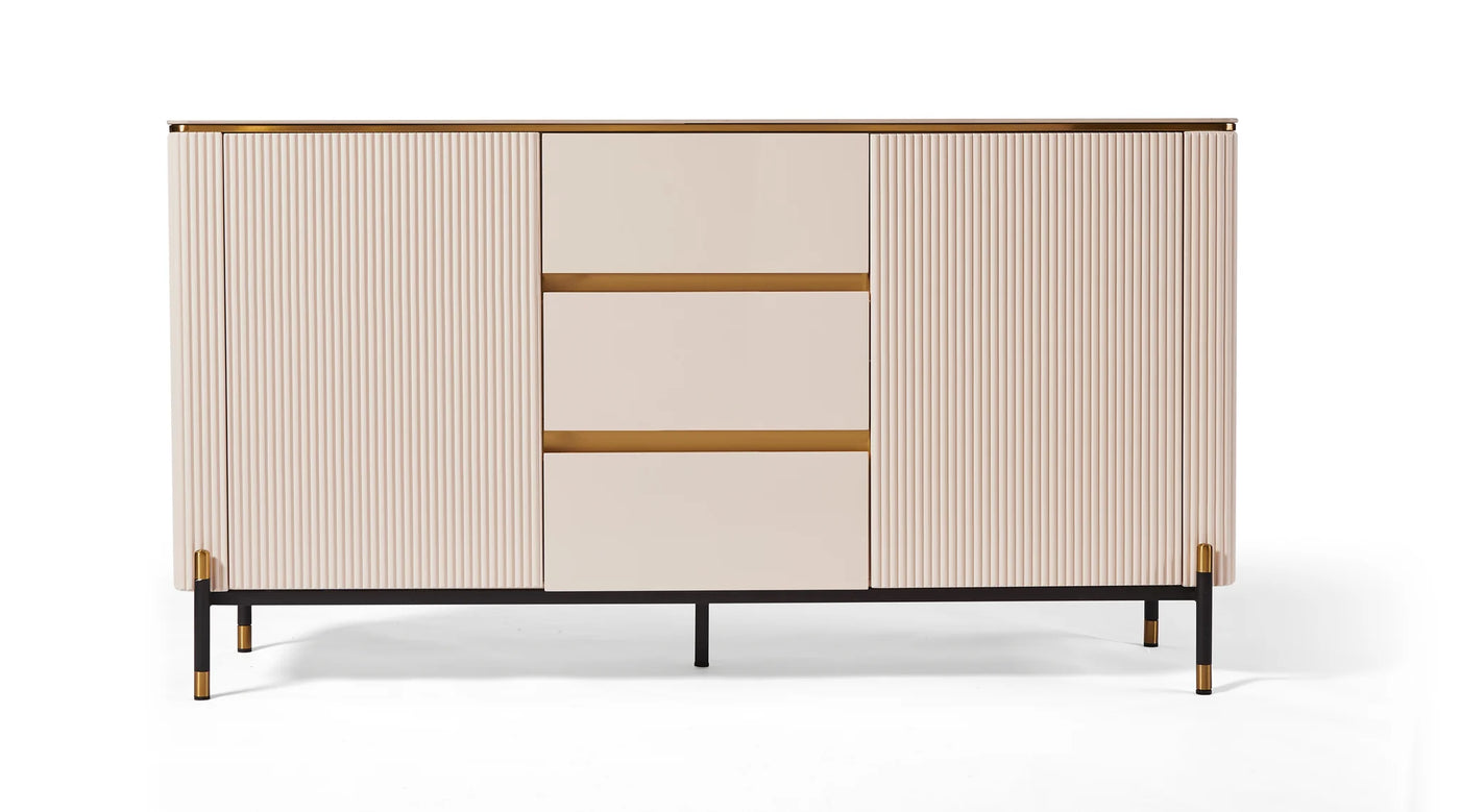 Bella White & Gold Premium Ribbed Sideboard