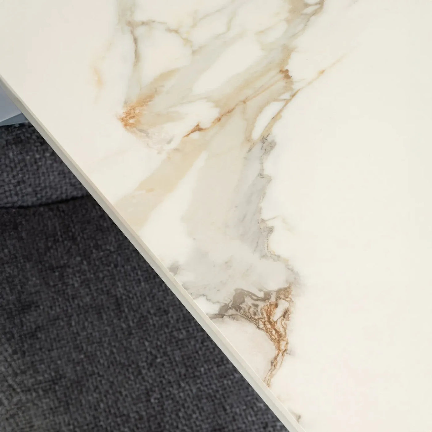 Caso 180-280cm White Kass Gold Ceramic Marble Side Extending Dining Table
