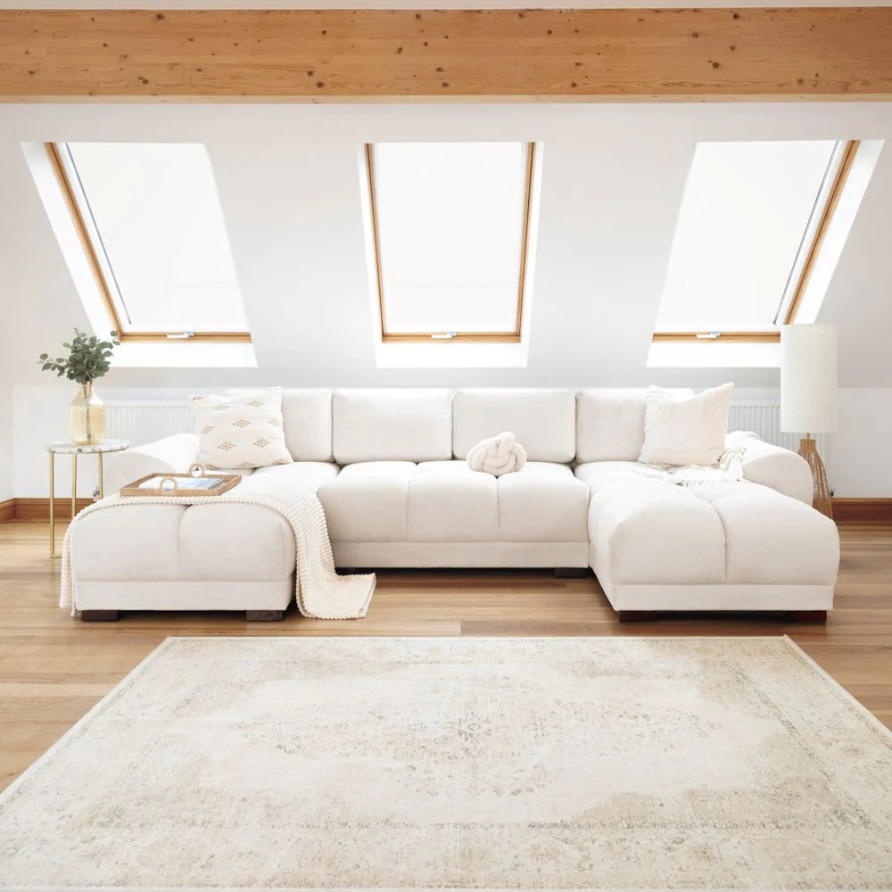 Zara Corner U Shape Cinema Cream Plush Velvet Sofa