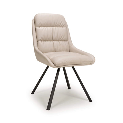 Set of 2 Madeline Swivel Leather Effect Cream Dining Chair (Pairs)