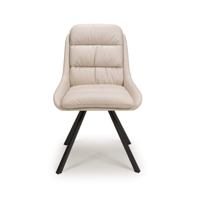 Set of 2 Madeline Swivel Leather Effect Cream Dining Chair (Pairs)