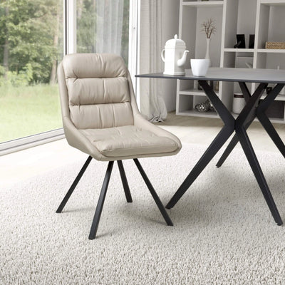 Set of 2 Madeline Swivel Leather Effect Cream Dining Chair (Pairs)