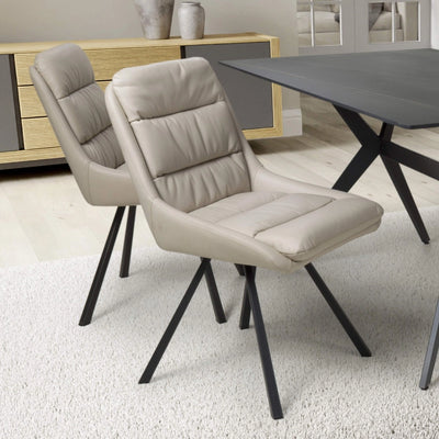 Set of 2 Madeline Swivel Leather Effect Cream Dining Chair (Pairs)