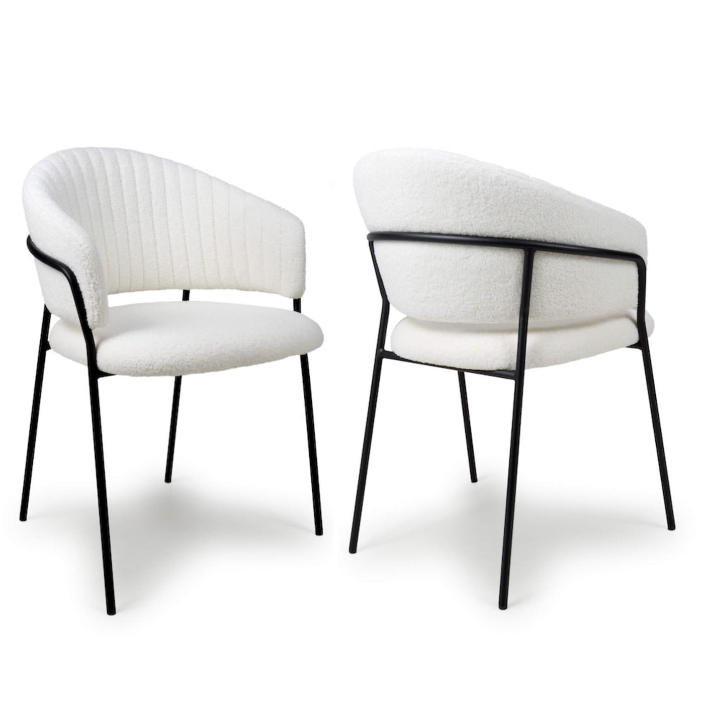 Set of 2 Reno Boucle Velvet White Dining Chair Black Legs (Pairs)