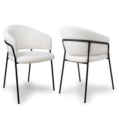 Set of 2 Reno Boucle Velvet White Dining Chair Black Legs (Pairs)