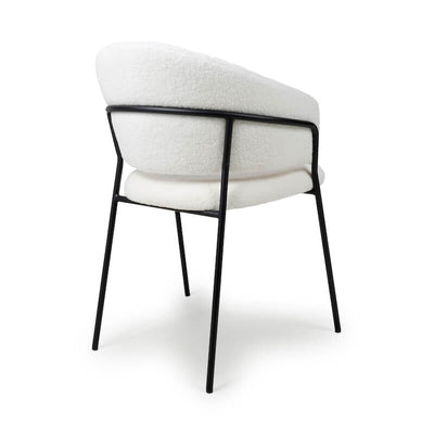 Set of 2 Reno Boucle Velvet White Dining Chair Black Legs (Pairs)