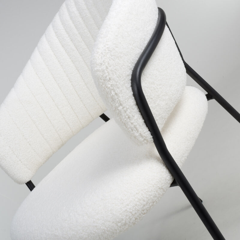 Set of 2 Reno Boucle Velvet White Dining Chair Black Legs (Pairs)
