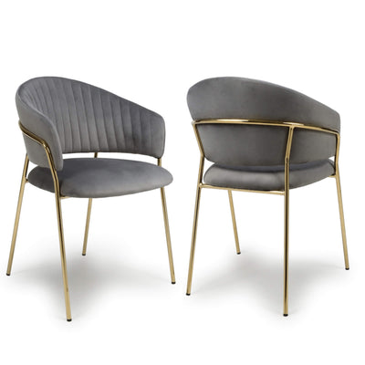Set of 2 Reno Brushed Velvet Grey Dining Chair Gold Legs (Pairs)