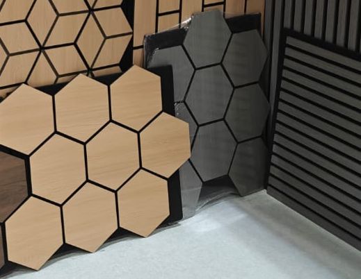 Acoustic Oak Hexagon Media Wall Panels Pack Of x12 70cm x 60cm