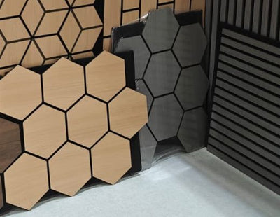 Acoustic Oak Hexagon Media Wall Panels Pack Of x12 70cm x 60cm