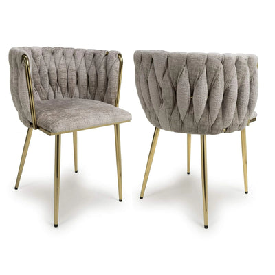 Set of 2 Ottie Luxury Mink & Gold Linen Fabric Dining Chair Gold Legs (Pairs)