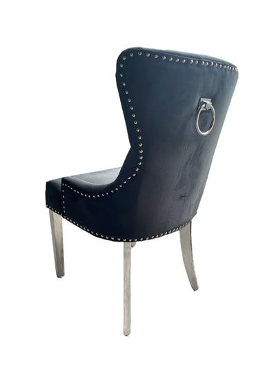 Chrome Ring Knocker Plain Back Tufted Plush Velvet Dining Chair Chrome Legs - 3 Colours