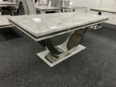 Arial Marble & Chrome Dining Table With Valentino Lion Knocker Velvet Chairs