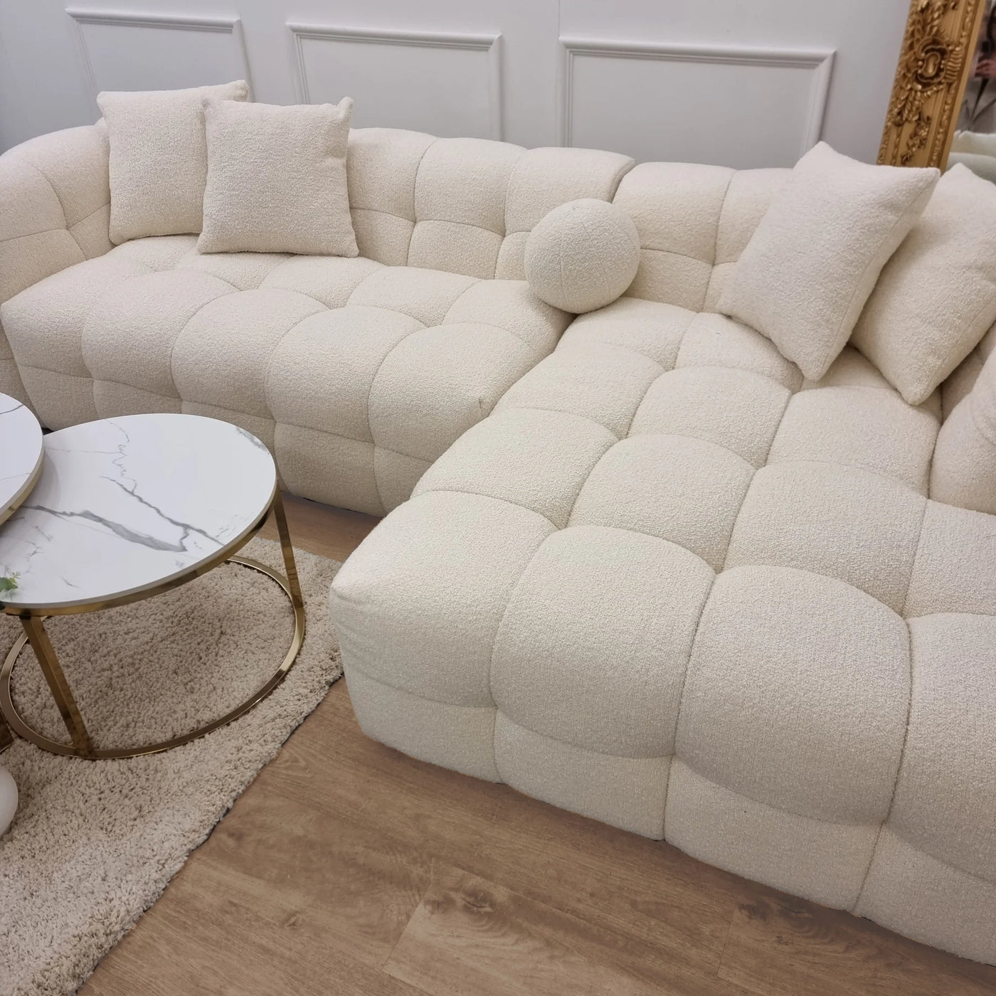 The Bubble Boucle Corner Premium Sofa Ivory Boucle Fabric