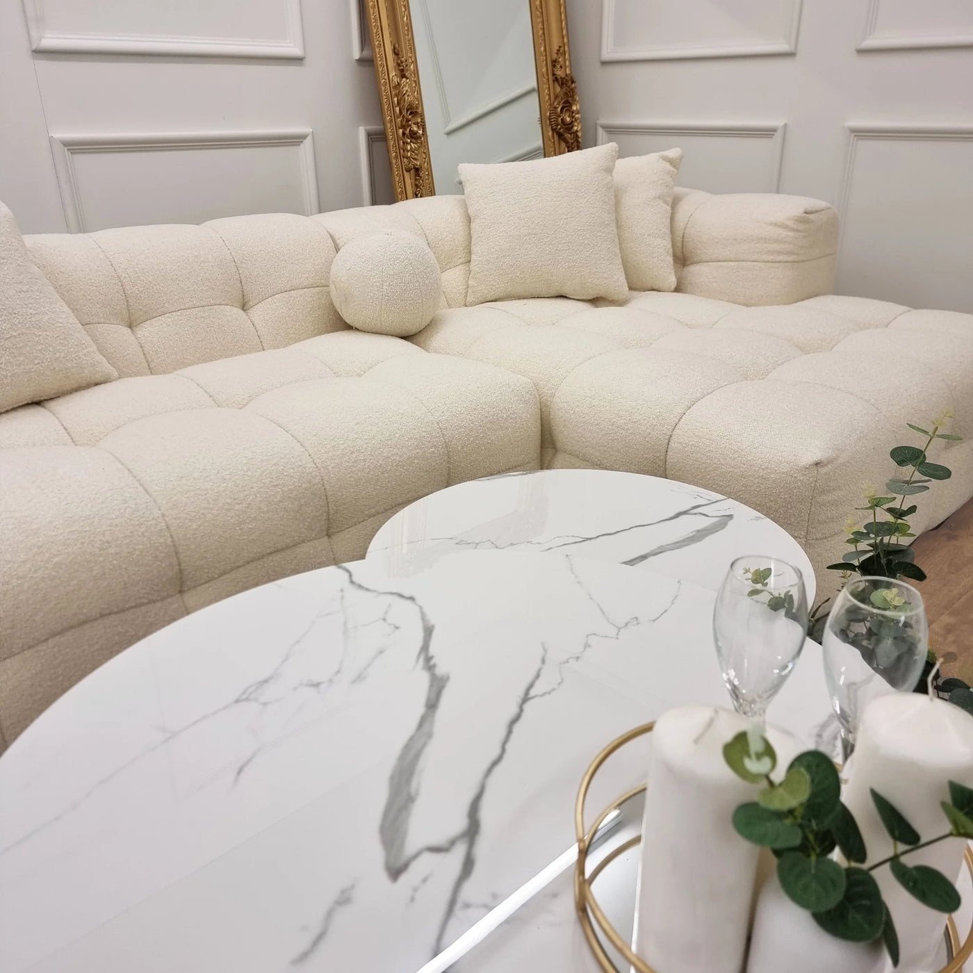 The Bubble Boucle Corner Premium Sofa Ivory Boucle Fabric