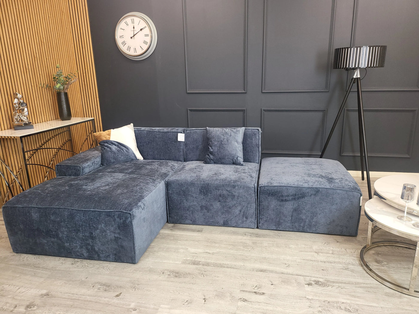 The Atlanta Premium Blue Textured Chenille Corner Modula Sofa Fabric Left Or Right Hand