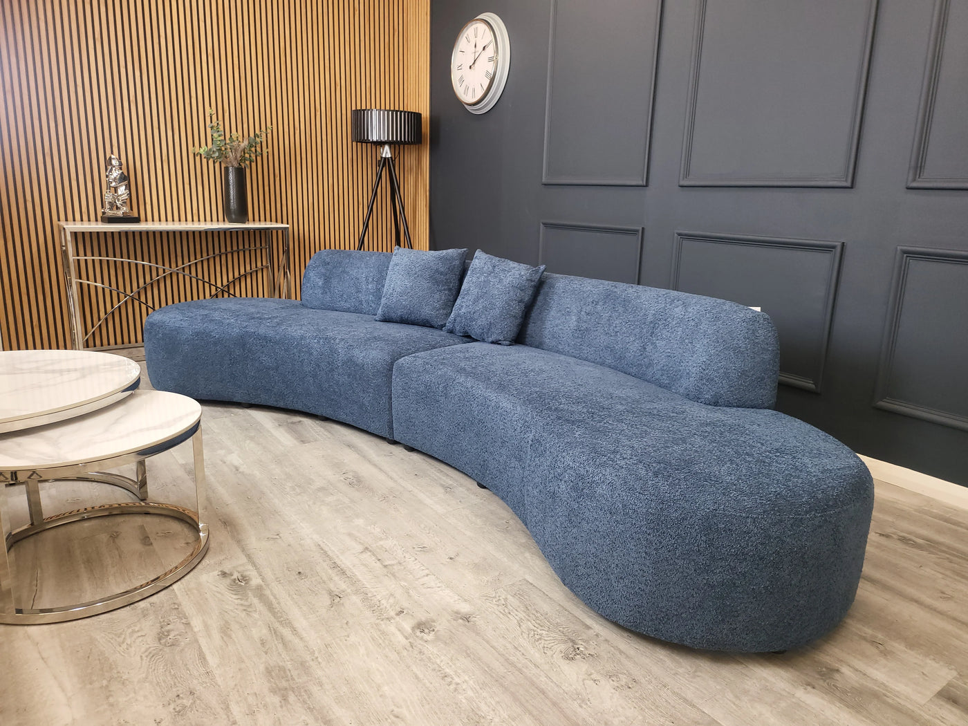 The Wave Large Navy Blue Boucle Premium Sofa Navy Blue Boucle Fabric
