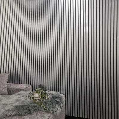 235x206cm Silver Chrome Pack of 14 WPC Wood Effect Plastic 3D Slatted Wall Panels Veneer