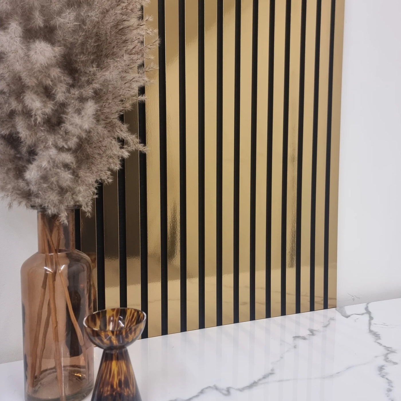 Acoustic Slatted Wall Panels Metallic Gold Pack Of x4 240 x 60cm