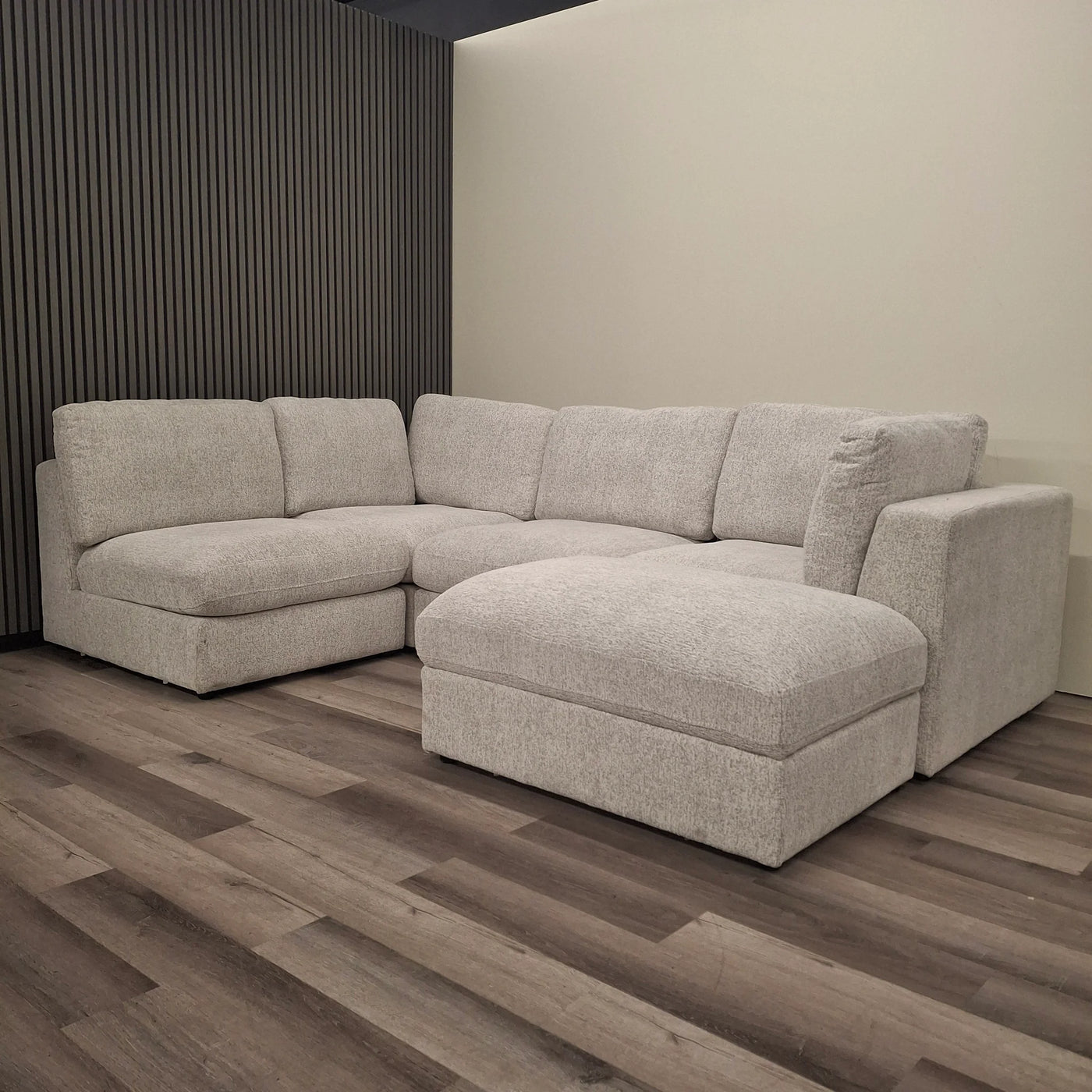 The Madison Light Grey Velvet Fabric Cinema U Shape Sofa
