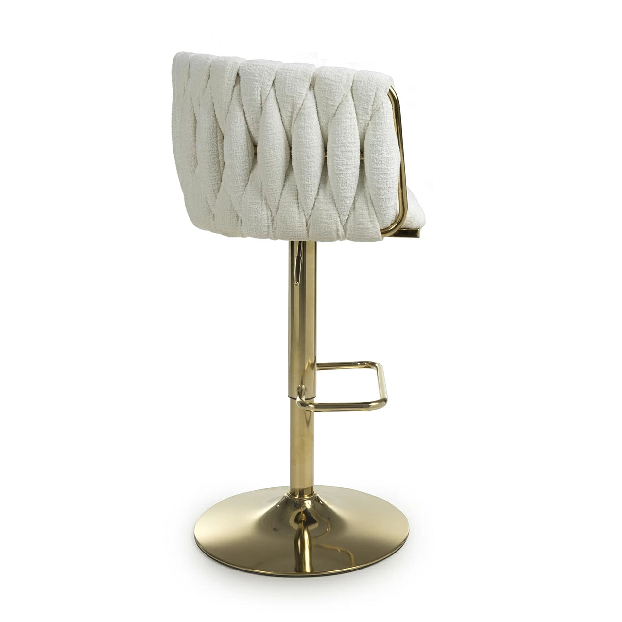 Lorne Luxury Cream & Gold Linen Fabric Bar Stool Adjustable Gold Legs