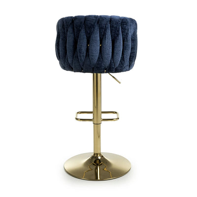 Lorne Luxury Blue & Gold Linen Fabric Bar Stool Adjustable Gold Legs