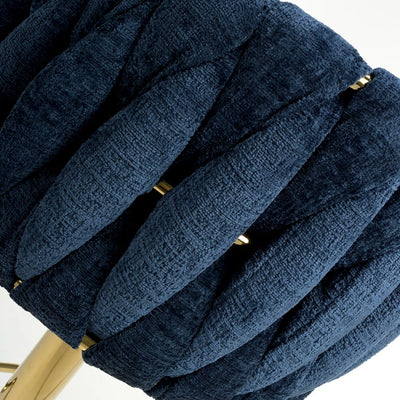 Lorne Luxury Blue & Gold Linen Fabric Bar Stool Adjustable Gold Legs