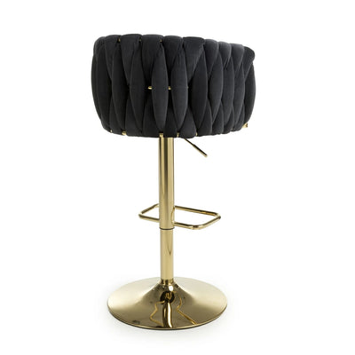Lorne Luxury Black & Gold Velvet Bar Stool Adjustable Gold Legs