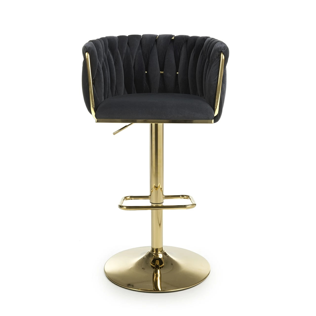 Lorne Luxury Black & Gold Velvet Bar Stool Adjustable Gold Legs