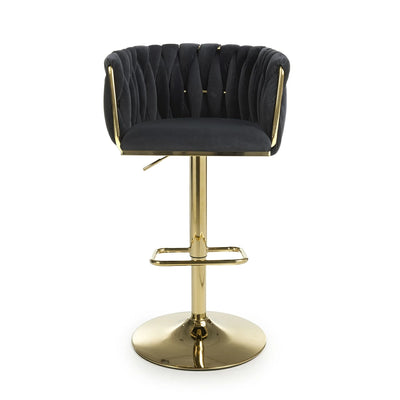 Lorne Luxury Black & Gold Velvet Bar Stool Adjustable Gold Legs