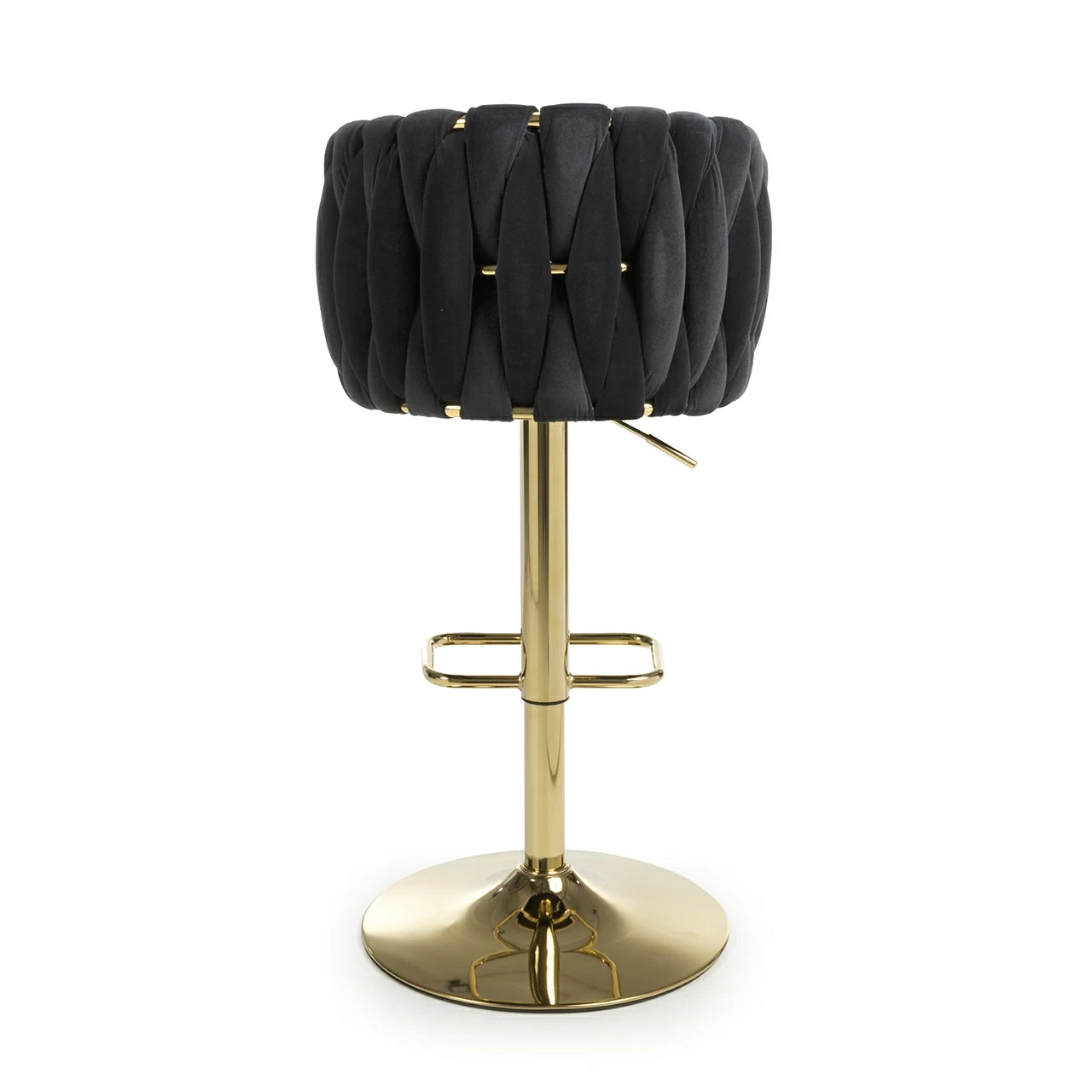 Lorne Luxury Black & Gold Velvet Bar Stool Adjustable Gold Legs