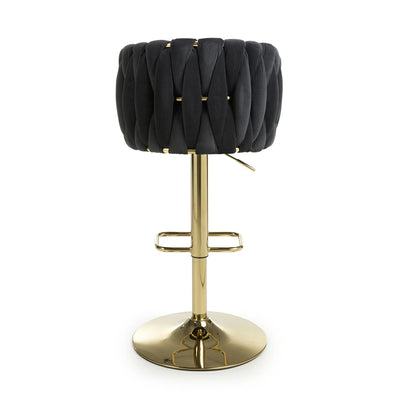 Lorne Luxury Black & Gold Velvet Bar Stool Adjustable Gold Legs