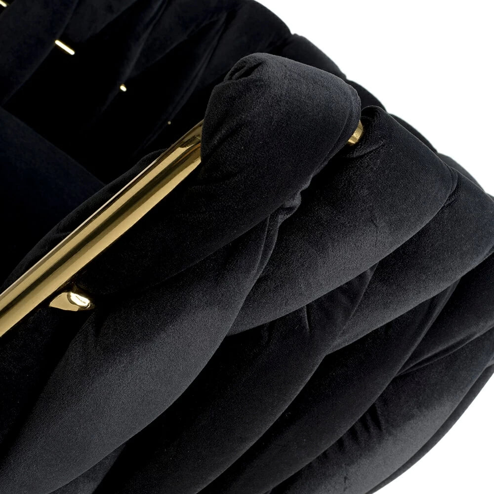 Lorne Luxury Black & Gold Velvet Bar Stool Adjustable Gold Legs