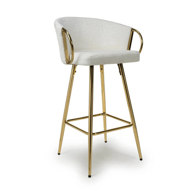 Viscose Luxury Cream & Gold Linen Fabric Bar Stool Gold Legs