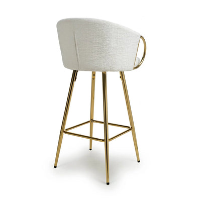 Viscose Luxury Cream & Gold Linen Fabric Bar Stool Gold Legs