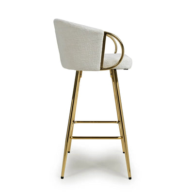 Viscose Luxury Cream & Gold Linen Fabric Bar Stool Gold Legs