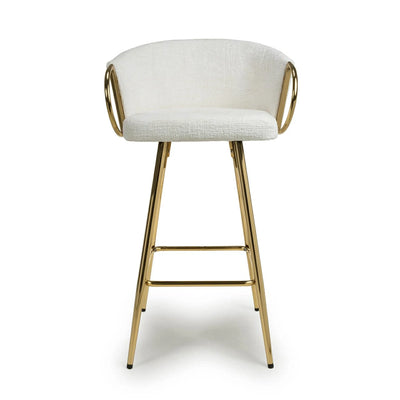 Viscose Luxury Cream & Gold Linen Fabric Bar Stool Gold Legs